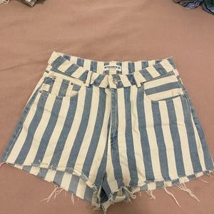 Pull&Bear white and blue striped denim shorts